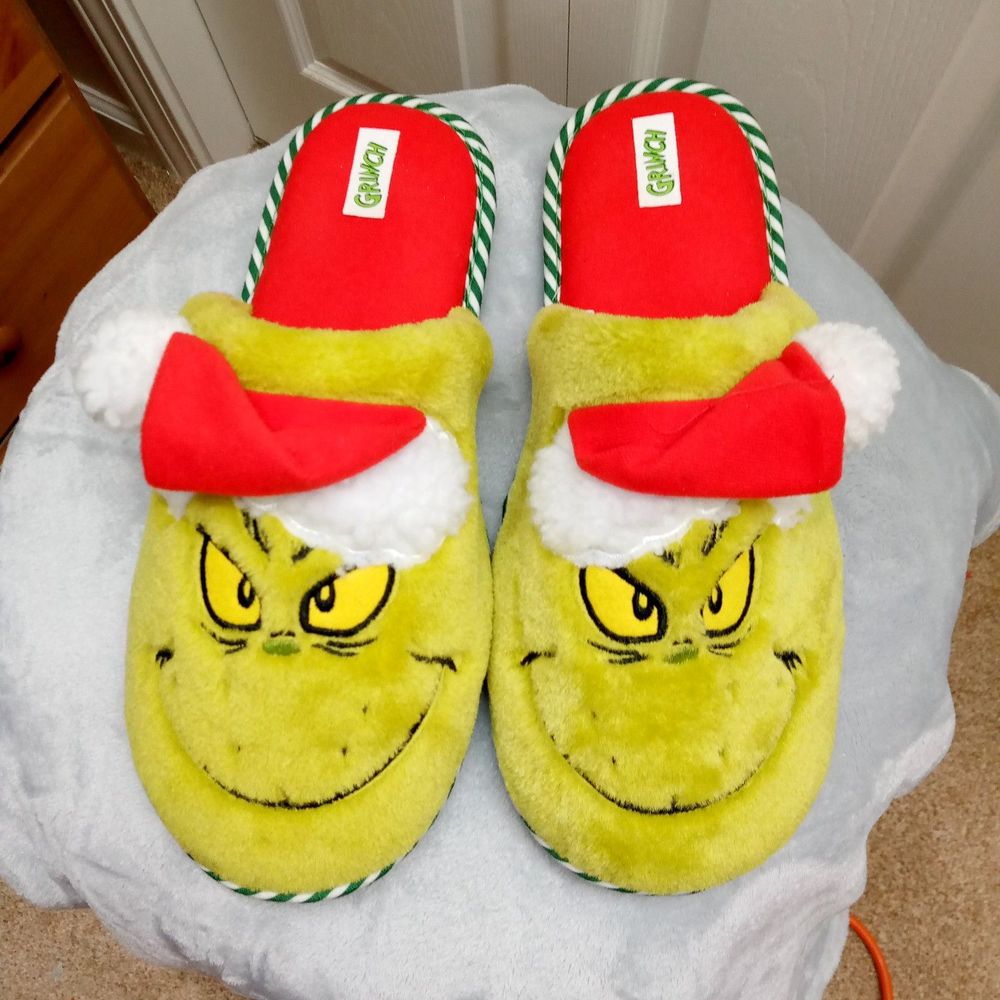 Grinch Santa Holiday Slippers Men's Size 11-12